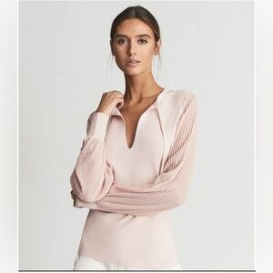 Reiss Sloane Semi Sheer Long Sleeve Top Blouse in Blush Pink | Size XS